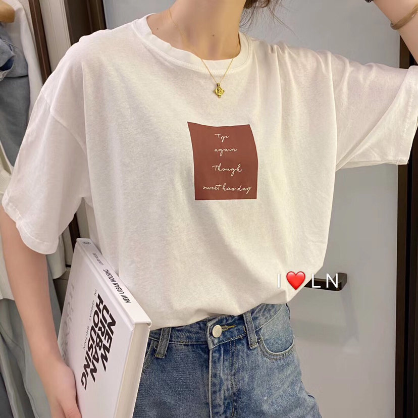 2020新款夏季宽松纯棉T恤女短袖百搭ins超火白色圆领上衣韩版潮