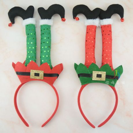 圣诞节头箍儿童亮片头箍派对装扮用品可爱倒立双脚头扣圣诞装饰