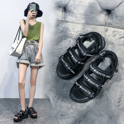 2020 summer new sandals women‘s korean-style platform letter trend casual beach shoes women‘s flat heel fairy style women‘s shoes