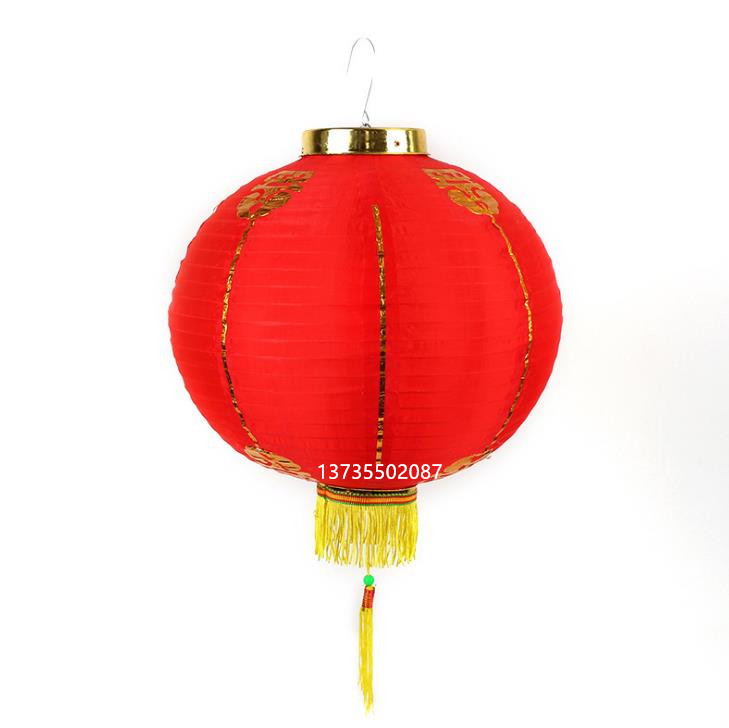 10寸折叠钢丝全红圆灯笼贴金条春节户外防水 广告元宵批发定制