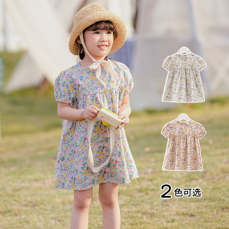 piece strong children‘s clothing 2020 summer new puff sleeve girls dress korean girls floral skirt baby skirt