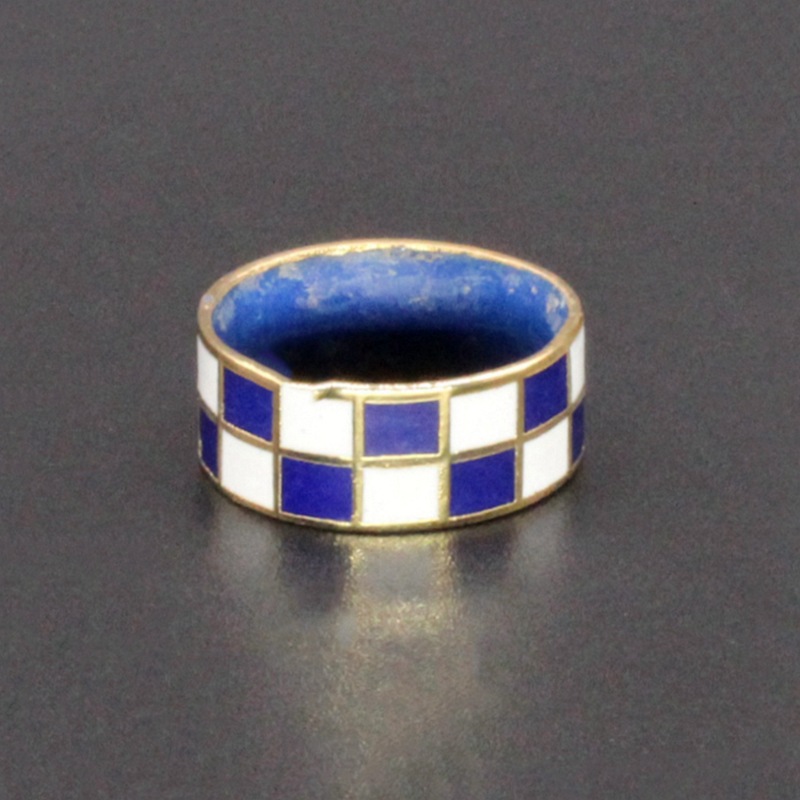 纪念收藏北京景泰蓝老货饰品手饰指环冲压珐琅方格花纹戒指