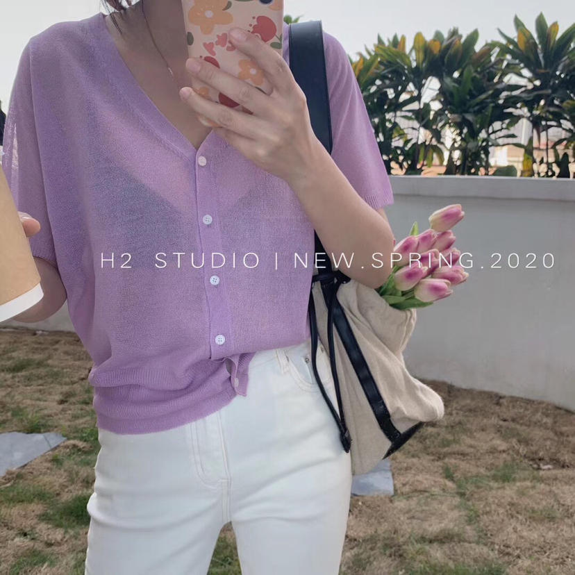 韩国FEI DING非町夏季款韩版短袖薄款针织衫女宽松外穿开衫上衣