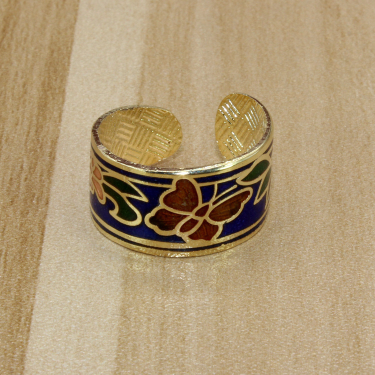 北京景泰蓝古风汉服新娘妆饰品冲压珐琅（七宝烧）开口戒指