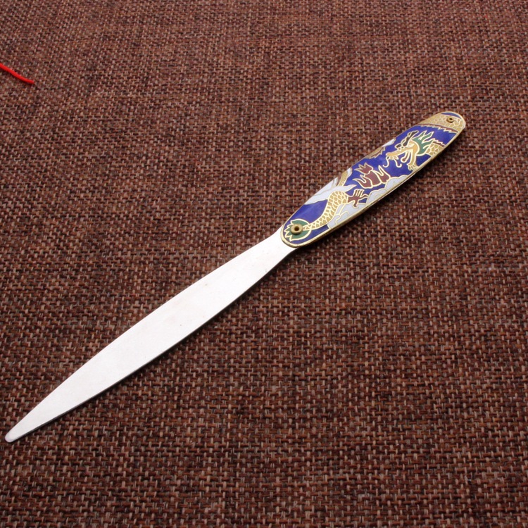 纪念收藏北京景泰蓝外贸库存老货冲压珐琅工艺刀柄大号开信刀