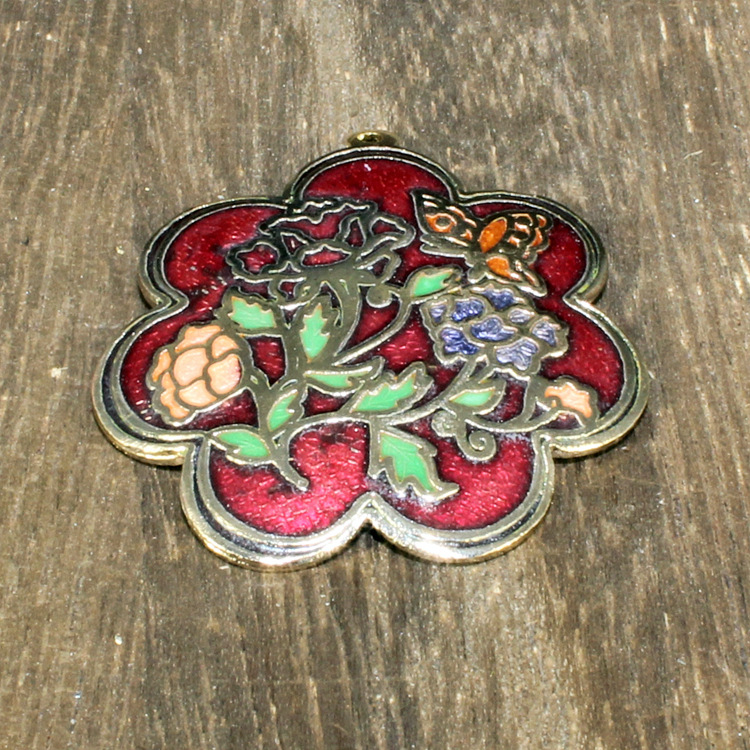 传统景泰蓝烧蓝DIY饰品配件吊坠冲压珐琅（七宝烧）35mm挂件D001