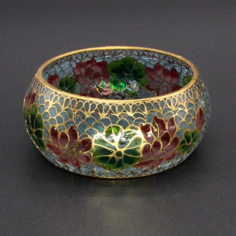 北京景泰蓝民族风饰品手饰脱胎掐丝珐琅透明蓝手镯30mm弧面手环