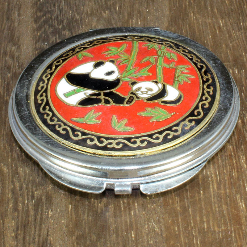 纪念收藏北京景泰蓝外贸库存老货冲压珐琅贴面双面化妆镜