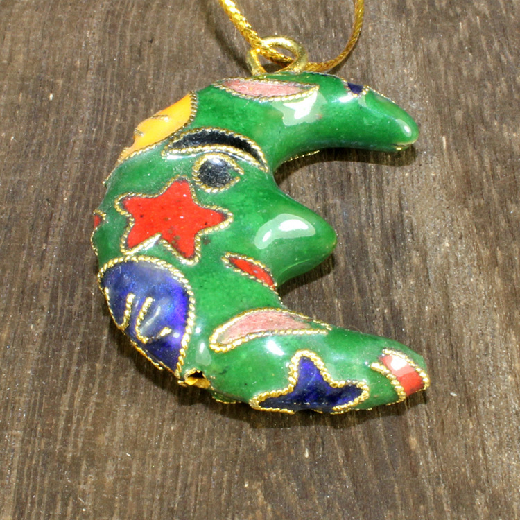 纪念收藏北京景泰蓝外贸库存老货掐丝珐琅花丝银蓝挂件小月亮