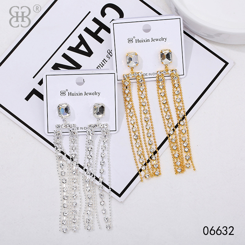 新款镶水钻耳环时尚气质个性轻奢耳坠简约百搭流苏首饰品耳钉直销