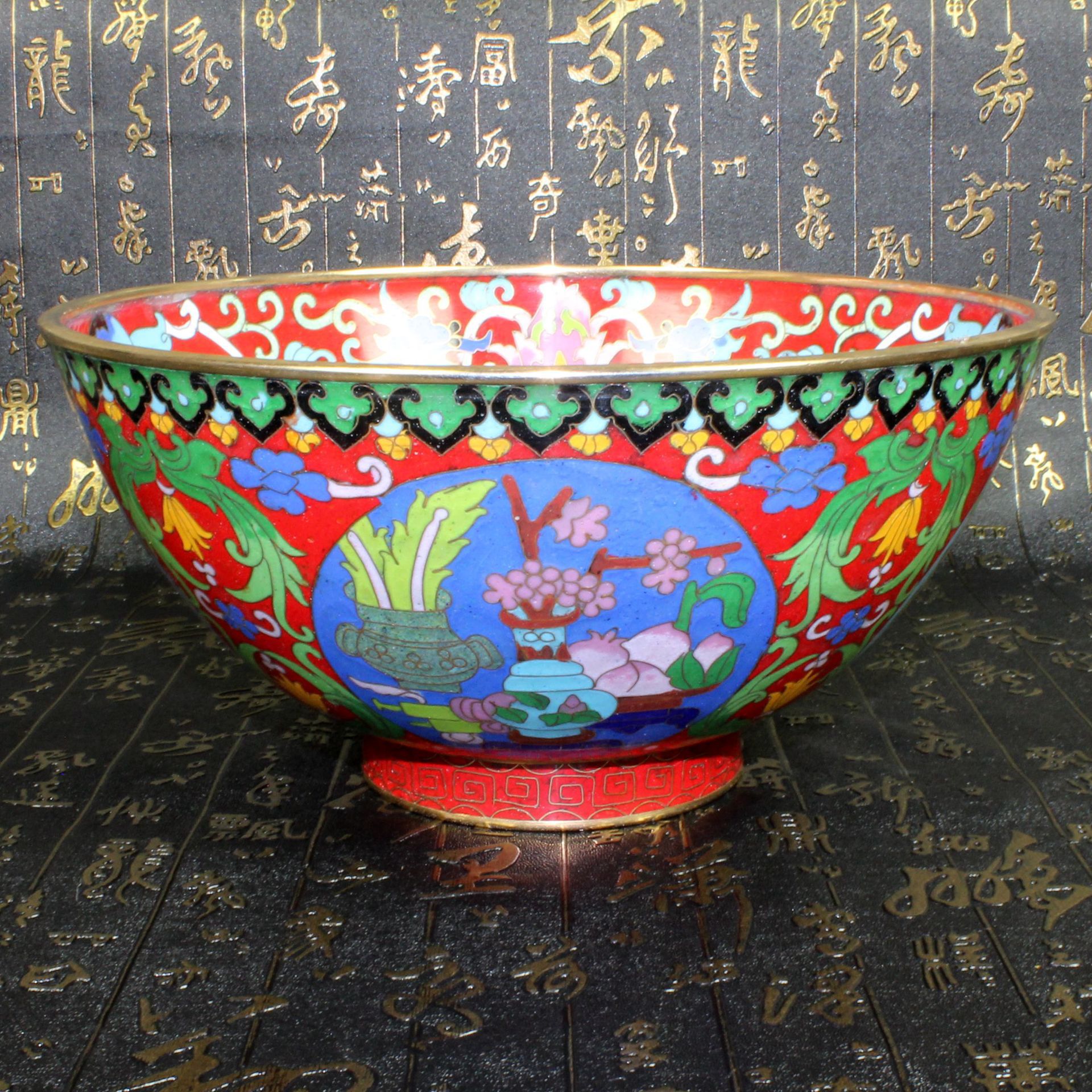 北京景泰蓝八十年代老货传统铜胎掐丝珐琅摆件磨光8寸圆口碗