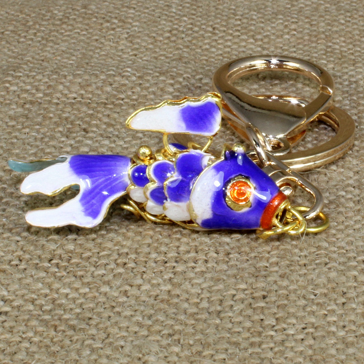 北京景泰蓝民族风工艺文化小礼品冲压软珐琅（滴油）金鱼钥匙扣