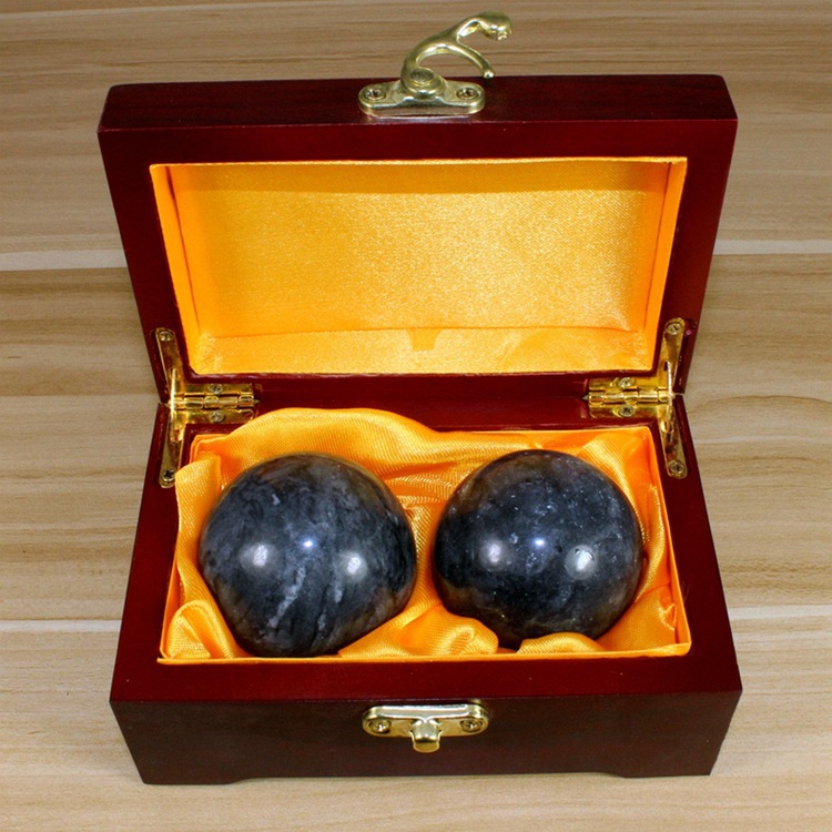 现货批发中老年保健礼品木盒装天然大理石手转按摩健身球