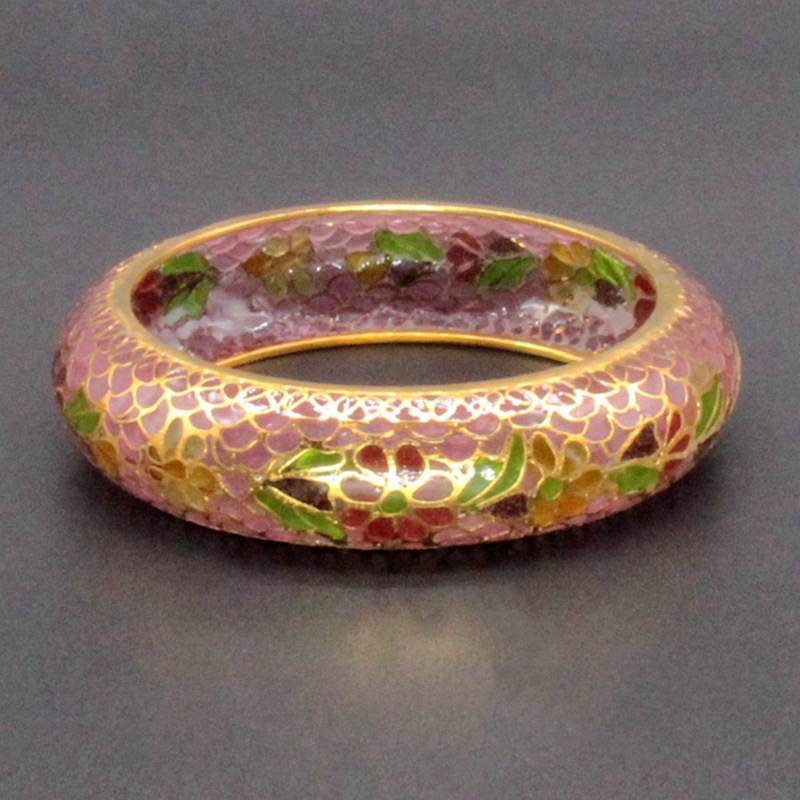 北京景泰蓝民族风饰品手饰脱胎掐丝珐琅透明蓝18#半圆面手镯