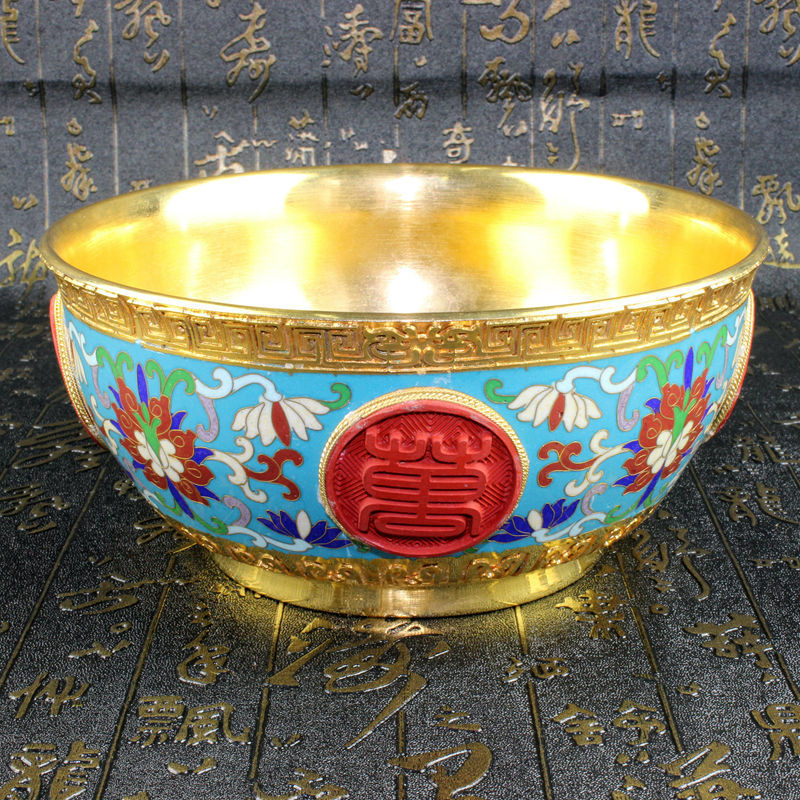 北京景泰蓝工艺礼品摆件传统铜胎掐丝珐琅（精品）万寿无疆金碗
