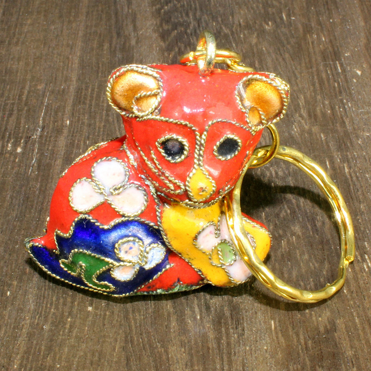 纪念收藏北京景泰蓝外贸库存老货掐丝珐琅花丝小猫钥匙扣挂坠