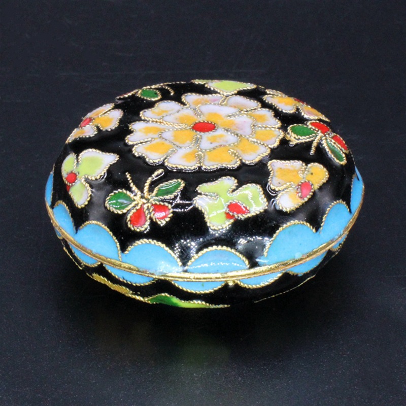 北京景泰蓝外事商务工艺礼品摆件掐丝珐琅（花丝银蓝）粉盒首饰盒