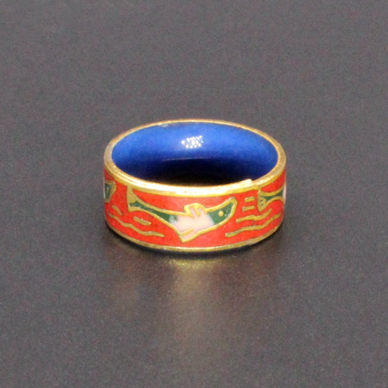 纪念收藏北京景泰蓝老货饰品手饰指环冲压珐琅海豚花纹戒指