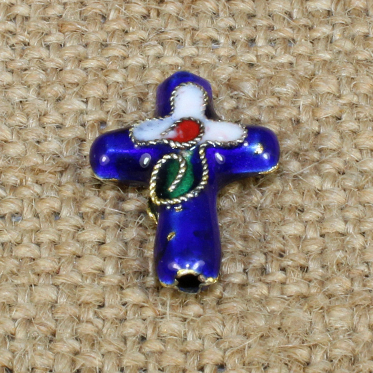 传统景泰蓝DIY饰品配件背云隔珠掐丝珐琅（花丝银蓝）18*13十字架