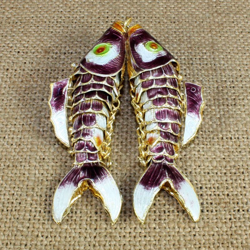 传统景泰蓝烧蓝DIY饰品配件挂坠冲压珐琅（银蓝）对鱼双鱼