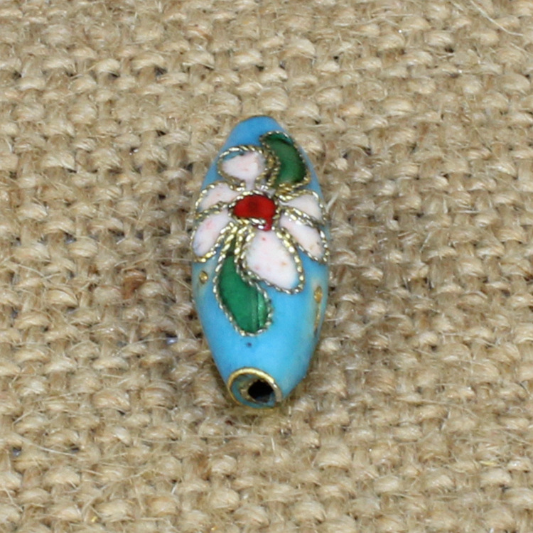 传统景泰蓝DIY饰品配件背云隔珠掐丝珐琅（花丝银蓝）20*8枣核