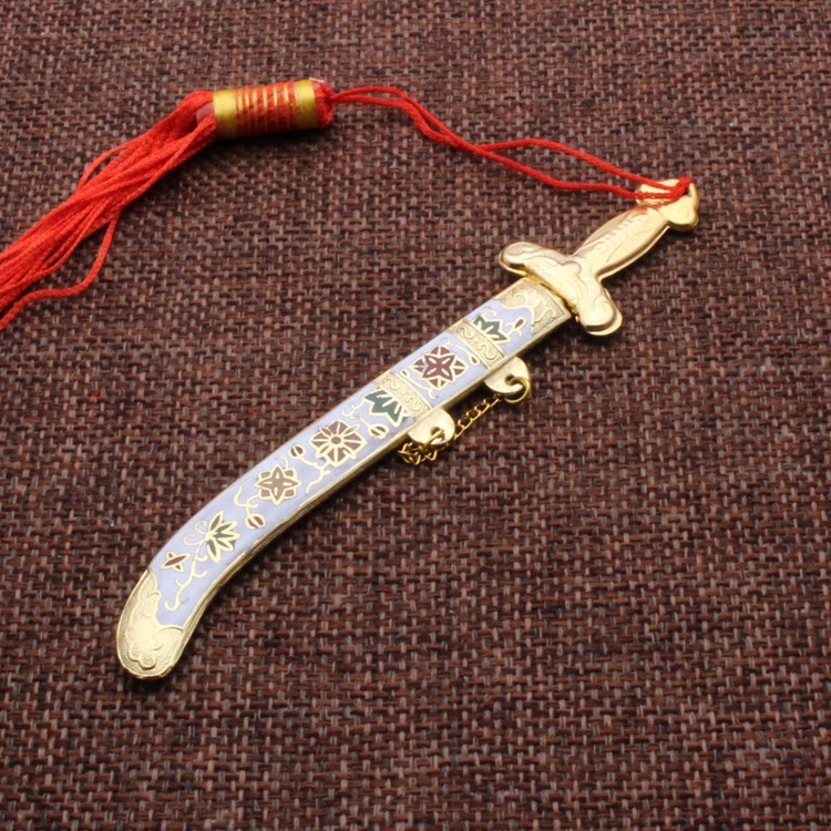 纪念收藏北京景泰蓝外贸库存老货冲压珐琅工艺小号花纹宝刀