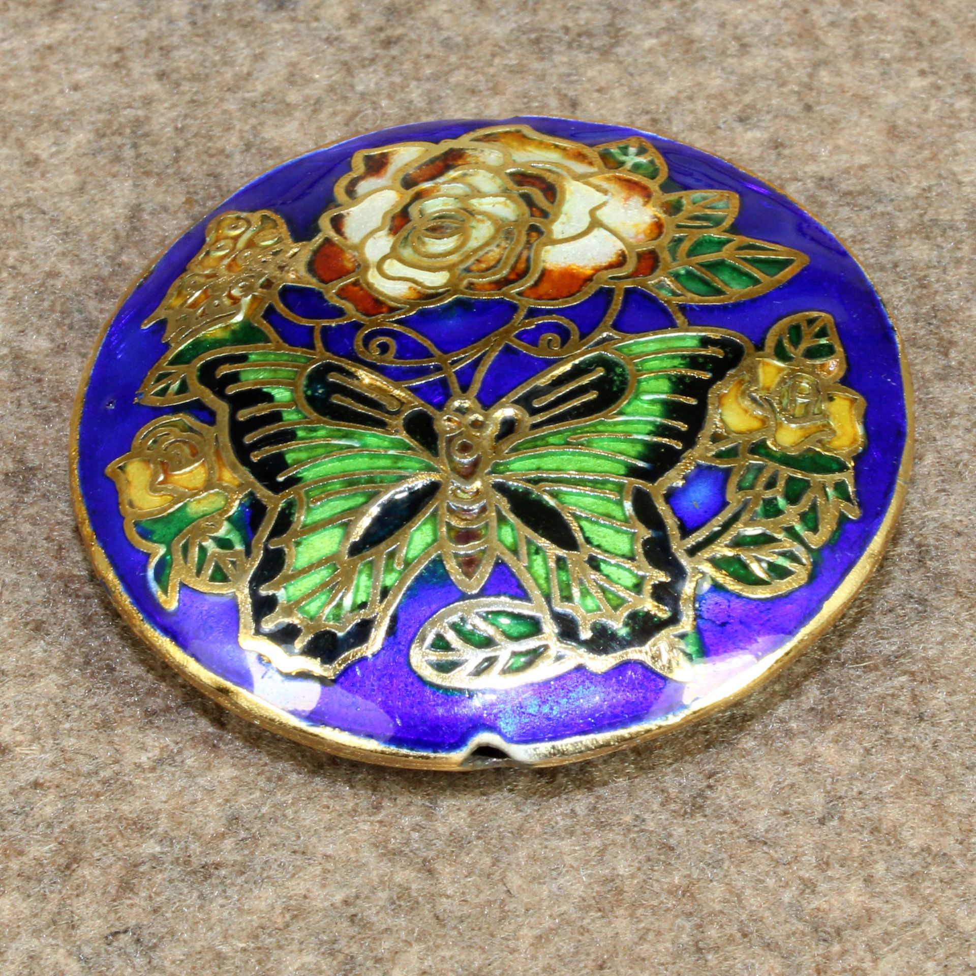 传统景泰蓝烧蓝DIY饰品配件吊牌冲压珐琅（银蓝）磨光45mm圆蝴蝶