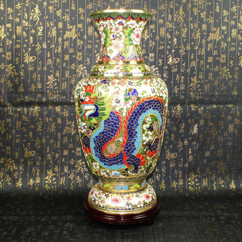 北京景泰蓝工艺礼品花瓶摆件铜胎掐丝珐琅花丝20寸龙凤六线瓶