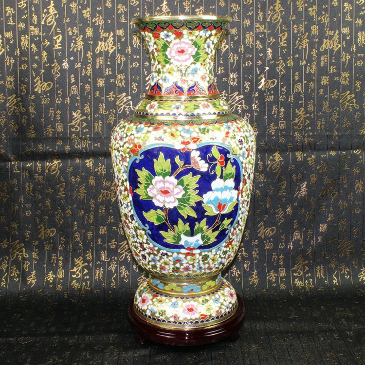 北京景泰蓝工艺礼品花瓶摆件铜胎掐丝珐琅花丝20寸牡丹六线瓶