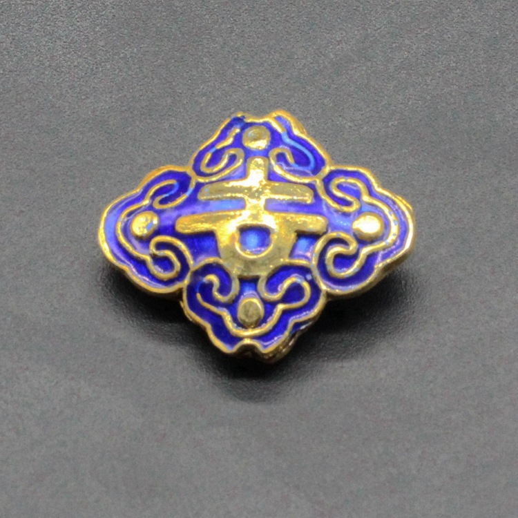 传统景泰蓝烧蓝DIY饰品配件背云隔珠冲压珐琅（银蓝）16*16吉字珠