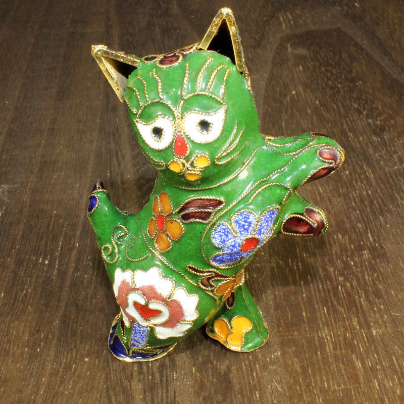 纪念收藏北京景泰蓝外贸库存老货掐丝珐琅花丝银蓝摆件跳舞猫