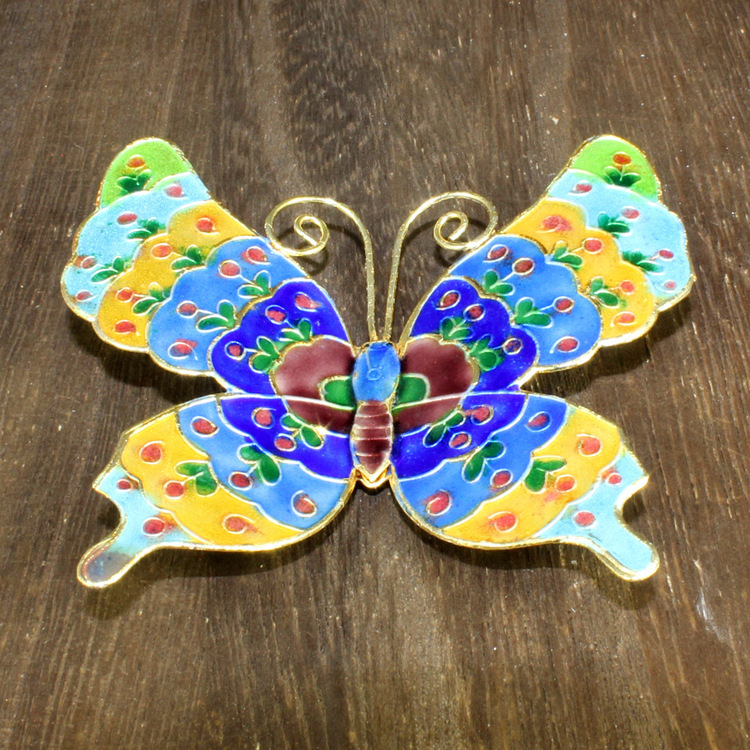 北京景泰蓝中国风旅游纪念品冲压珐琅（银蓝）蝴蝶冰箱贴