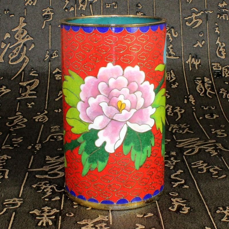 北京景泰蓝中国风外事商务工艺礼品传统铜胎掐丝珐琅磨光4寸笔筒