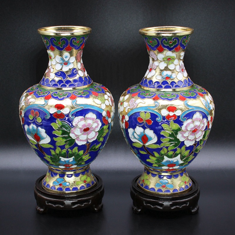 北京景泰蓝工艺礼品花瓶摆件掐丝珐琅花丝小号牡丹周器磊瓶