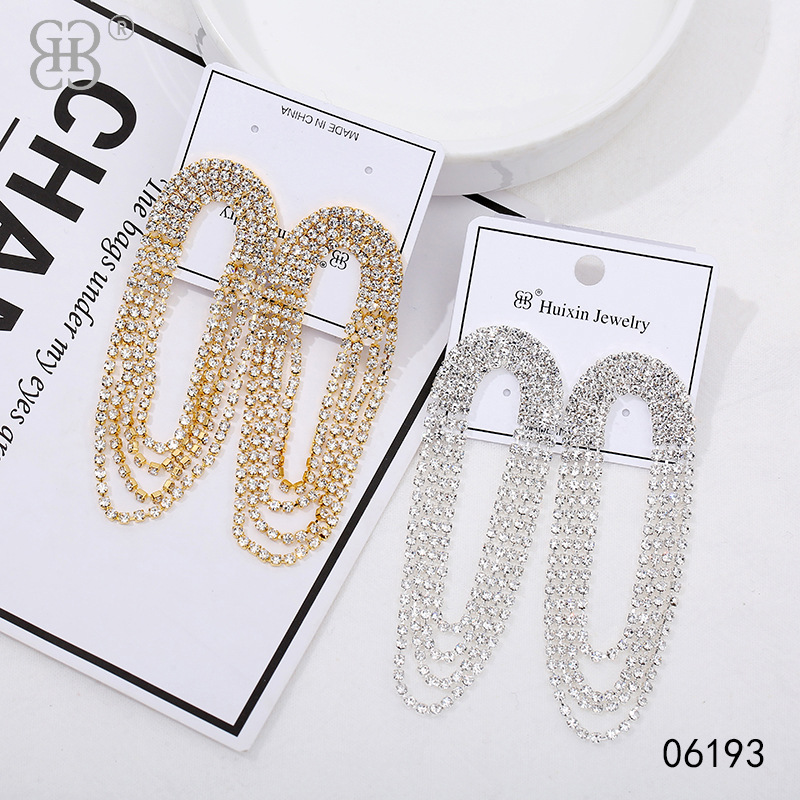 厂家直销多层水钻耳环时尚轻奢晚礼服耳坠简约个性流苏首饰品耳钉