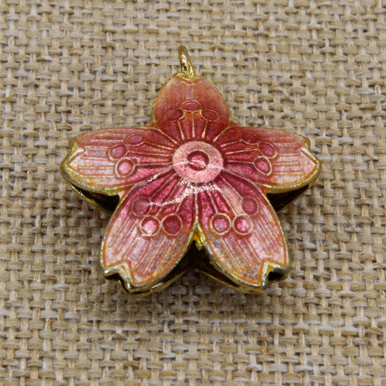 传统景泰蓝烧蓝DIY饰品配件挂坠冲压珐琅（银蓝）23mm*21mm樱花