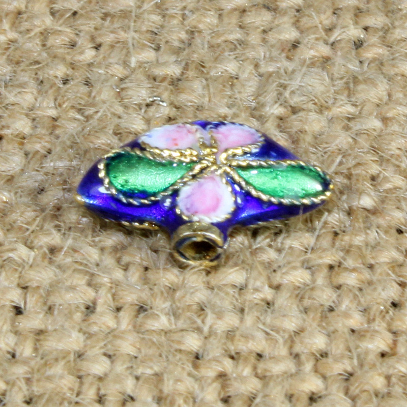 传统景泰蓝DIY饰品配件背云隔珠掐丝珐琅（花丝银蓝）11*8扁扇