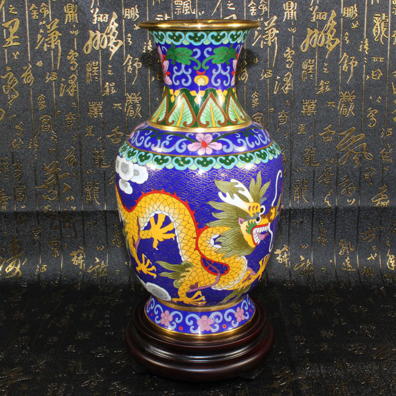北京景泰蓝工艺礼品花瓶摆件传统铜胎掐丝珐琅磨光10寸锦龙瓶