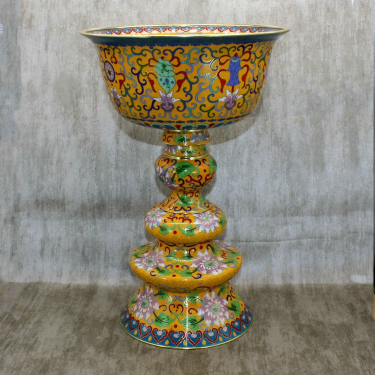 景泰蓝老货藏传佛教密宗法器传统铜胎掐丝珐琅磨光15寸酥油灯