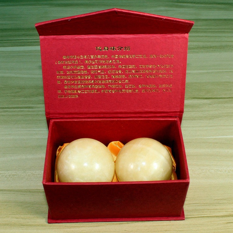 现货批发中老年保健礼品烫字盒装天然大理石手转按摩健身球