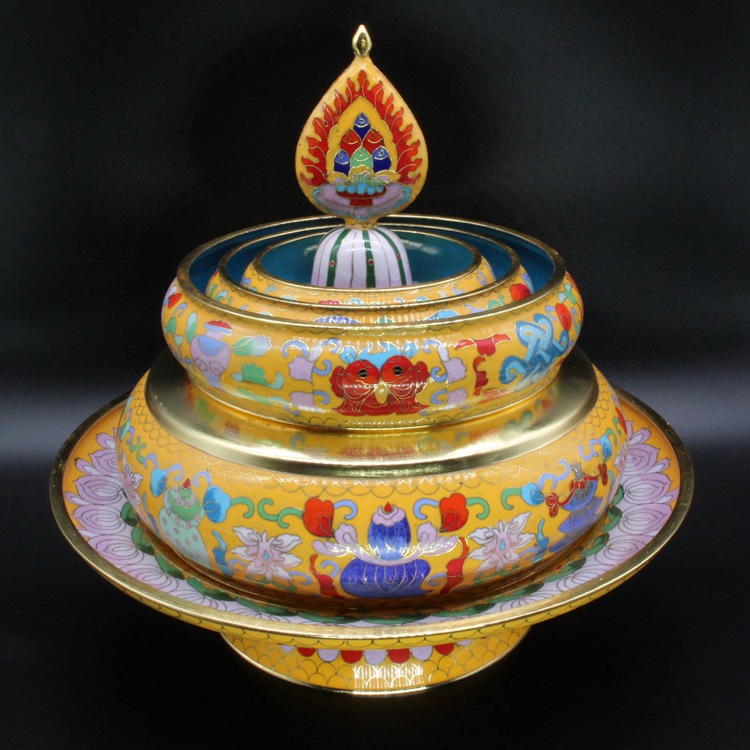 景泰蓝藏传佛教密宗法器传统铜胎掐丝珐琅26cm曼扎带托盘曼扎供