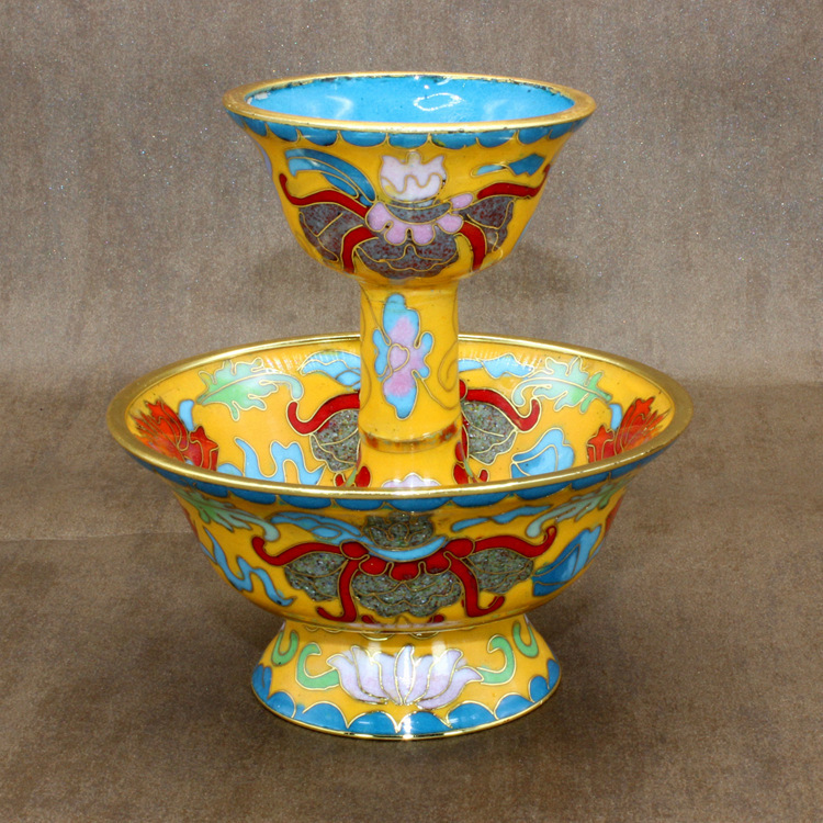 景泰蓝藏传佛教密宗法器传统铜胎掐丝珐琅磨光双层护法杯供