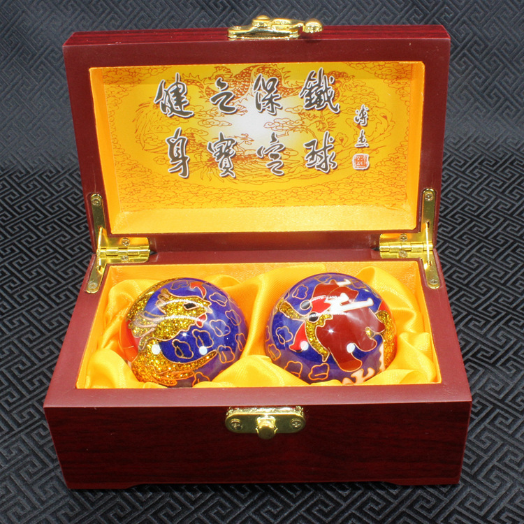 北京景泰蓝外事商务工艺礼品木盒装掐丝软珐琅（精品）健身手球