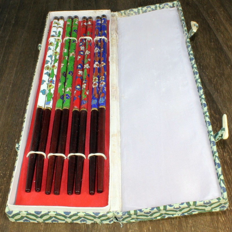 北京景泰蓝八十年代老货传统铜胎掐丝珐琅摆件磨光仿红木头筷子