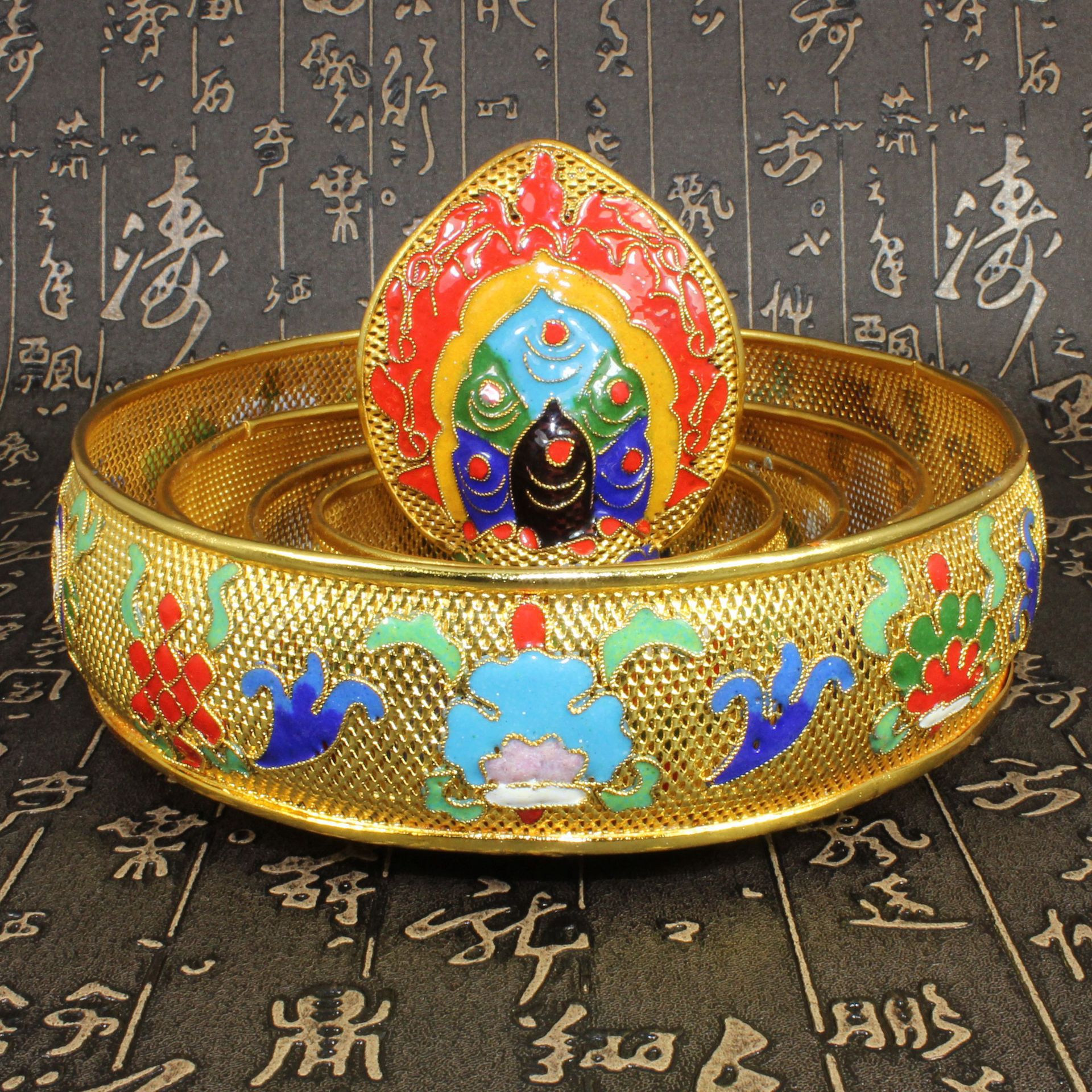 景泰蓝藏传佛教密宗法器曼扎铜胎掐丝珐琅花丝银蓝大号丝网曼达盘