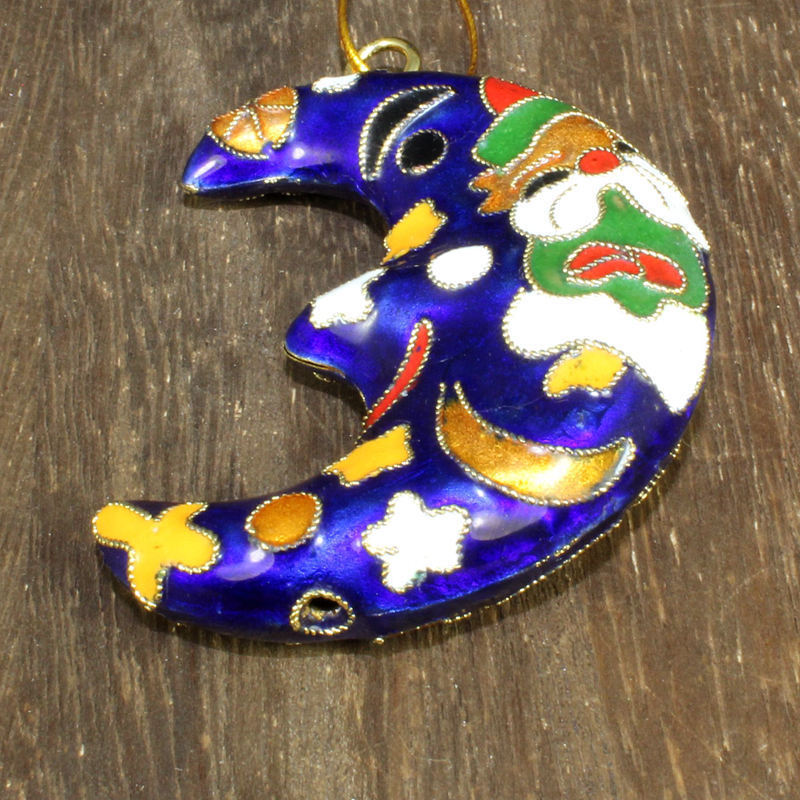 纪念收藏北京景泰蓝外贸库存老货掐丝珐琅花丝银蓝挂件大月亮