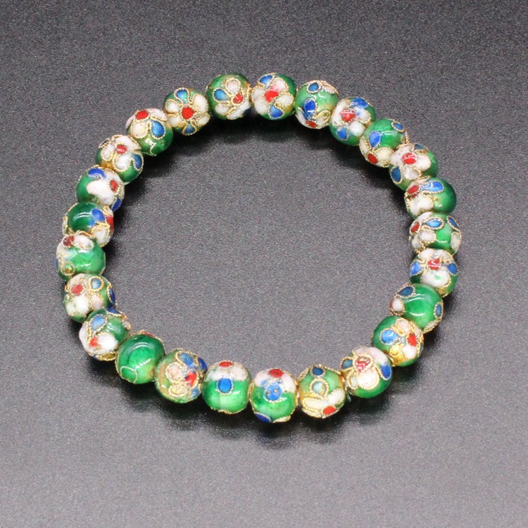 北京景泰蓝民族风饰品手饰掐丝珐琅（花丝银蓝）8mm圆珠手链