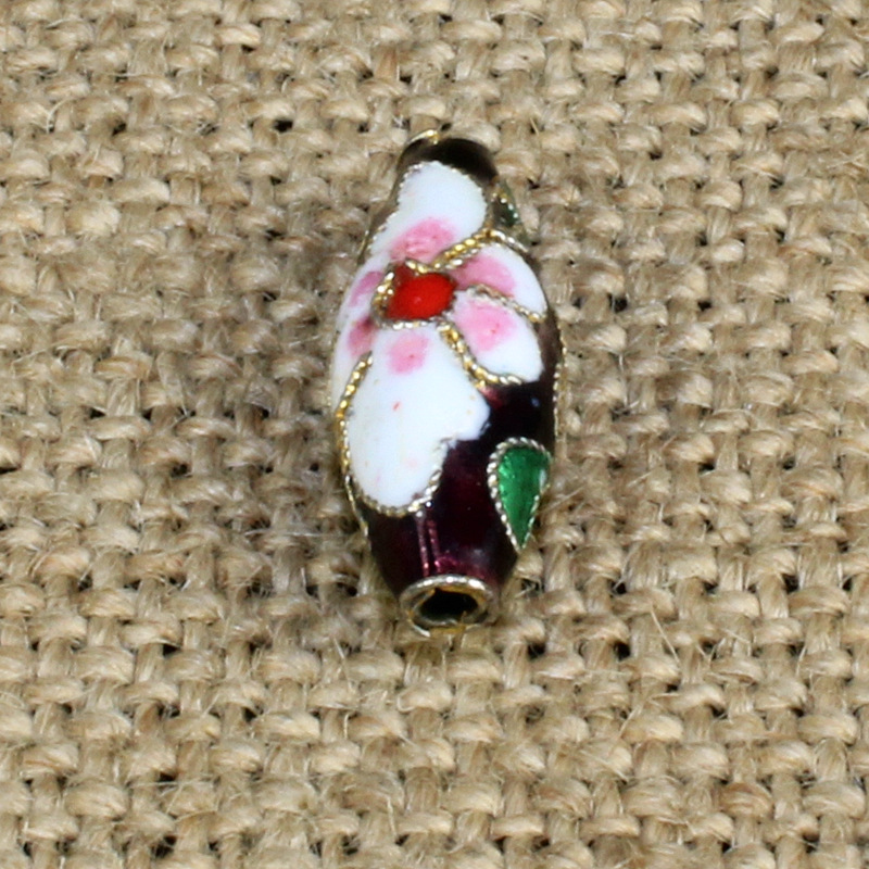 传统景泰蓝DIY饰品配件背云隔珠掐丝珐琅（花丝银蓝）17*7枣核