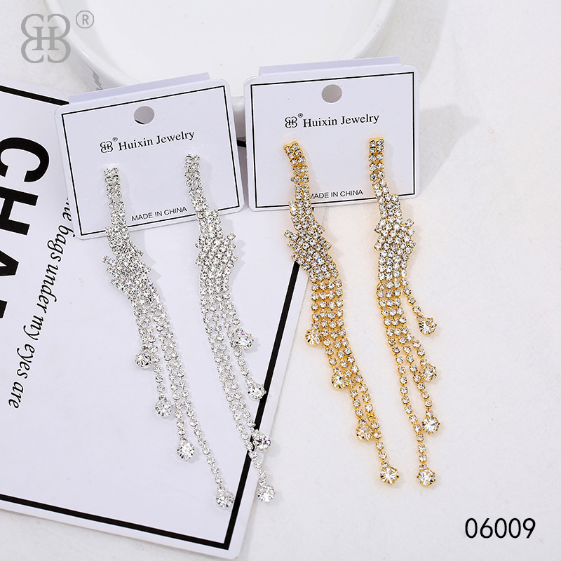 厂家直销长款镶水钻流苏耳环时尚轻奢耳坠气质百搭首饰品耳钉批发