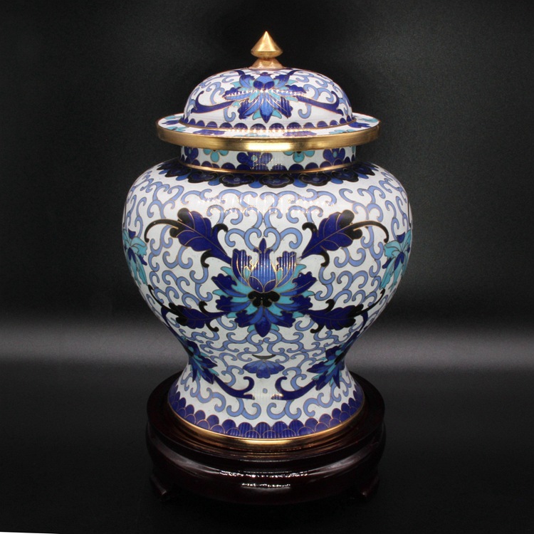 北京景泰蓝工艺礼品摆件传统铜胎掐丝珐琅磨光8寸勾子花排子罐